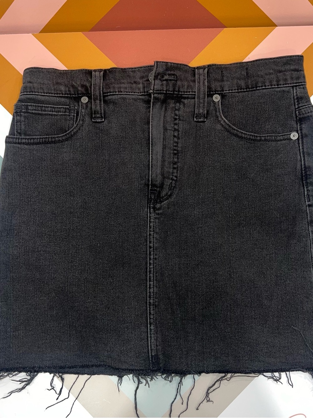 Madewell Black Denim Mini Skirt with Frayed Hem